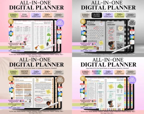 All-in-One 2025-2027 Digital Planner, Interactive Daily, Weekly, Monthly, Goodnotes & Google Calendar Sync