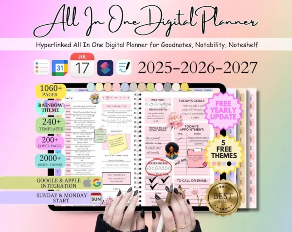 All-in-One 2025-2027 Digital Planner, Interactive Daily, Weekly, Monthly